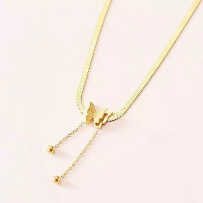 Butterfly Charm Herringbone Chain Choker Necklace