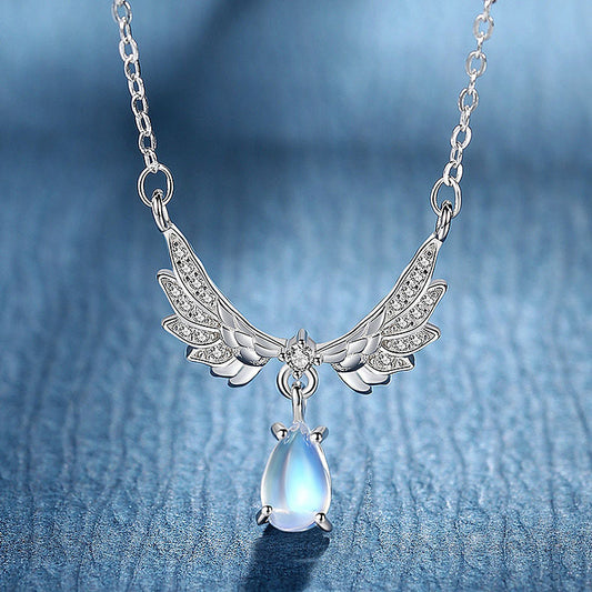 Angel Wings Guardian Real Moonstone Necklace