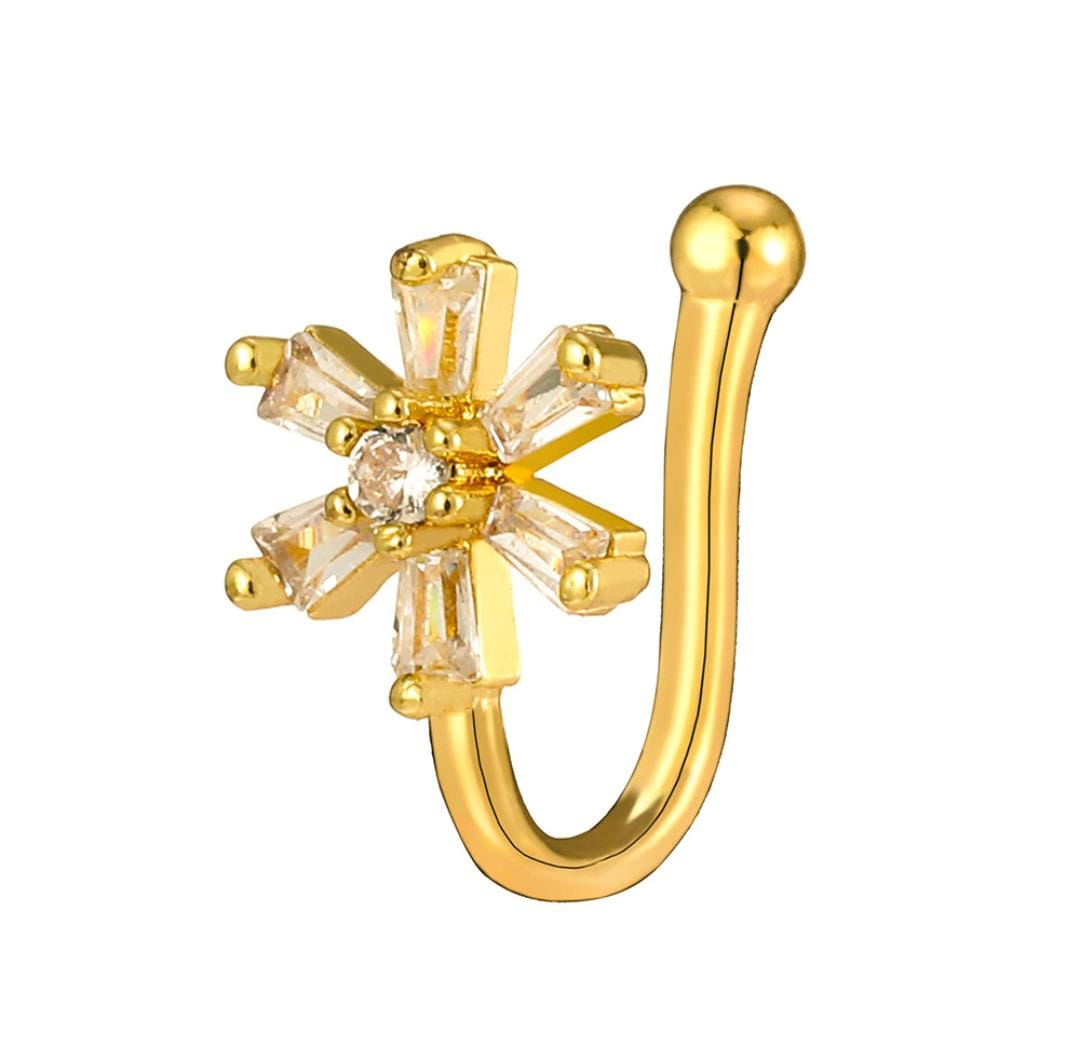 Ethonica Small Flower Shape Gold-plated Non Piercing Nose Ring