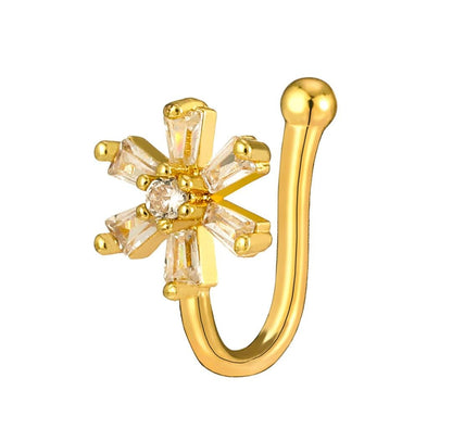 Ethonica Small Flower Shape Gold-plated Non Piercing Nose Ring