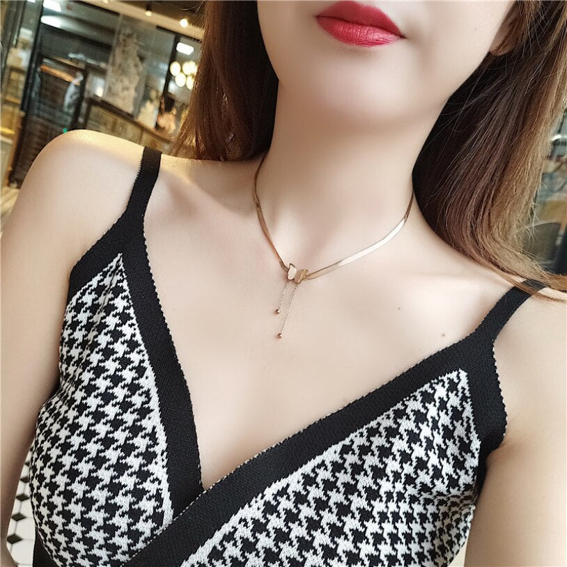 Butterfly Charm Herringbone Chain Choker Necklace