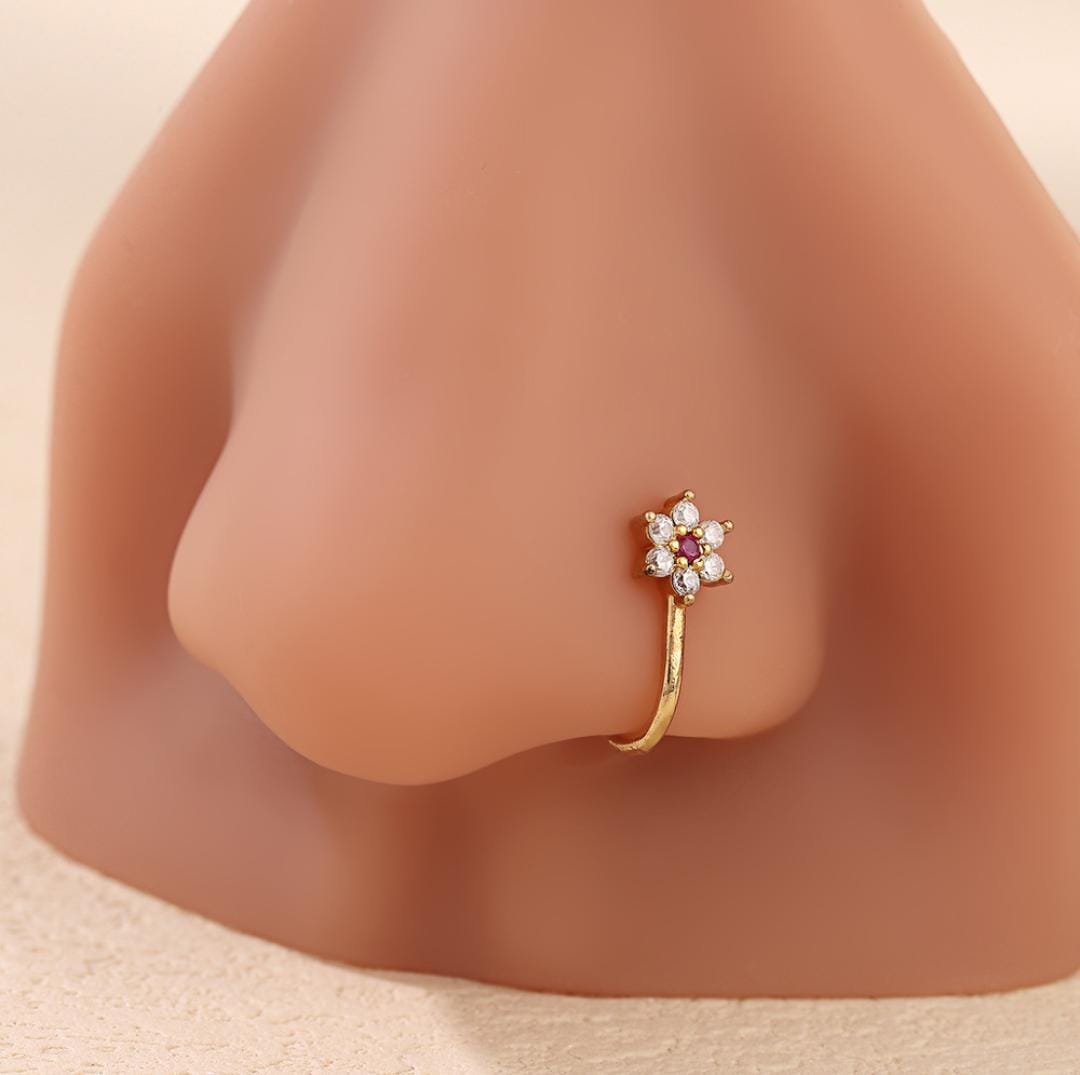 Ethonica Mini Flower Shape Gold-plated Non Piercing Nose Ring