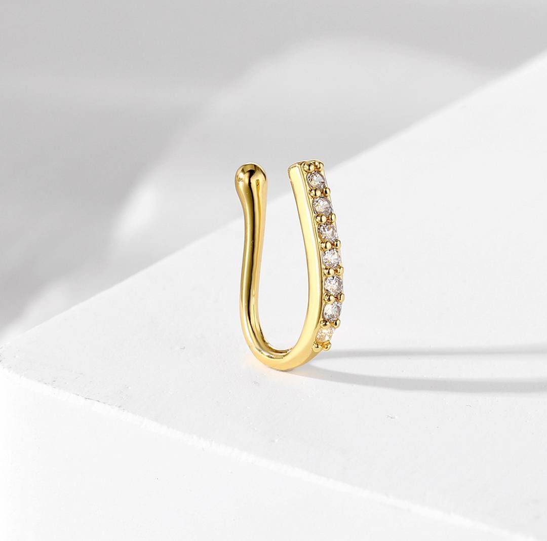Ethonica Hook Shape Gold-plated Non Piercing Nose Ring