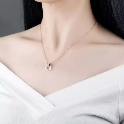 18k Gold Plated Zircon Interlocking Heart Circle Pendant Necklace