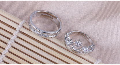 Zircon Crown Shape Lovers Couple Rings Jewelry