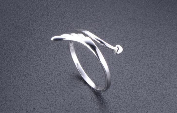 Silver Plated Custom Wing Leaf Open Ring