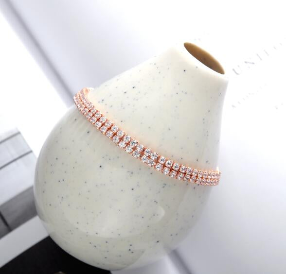 Double Row Chained Adjustable Slider Diamond Zirconia Bracelet