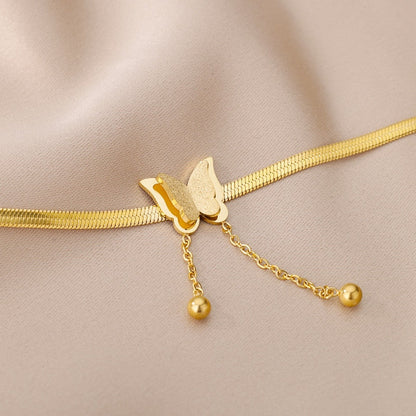 Butterfly Charm Herringbone Chain Choker Necklace