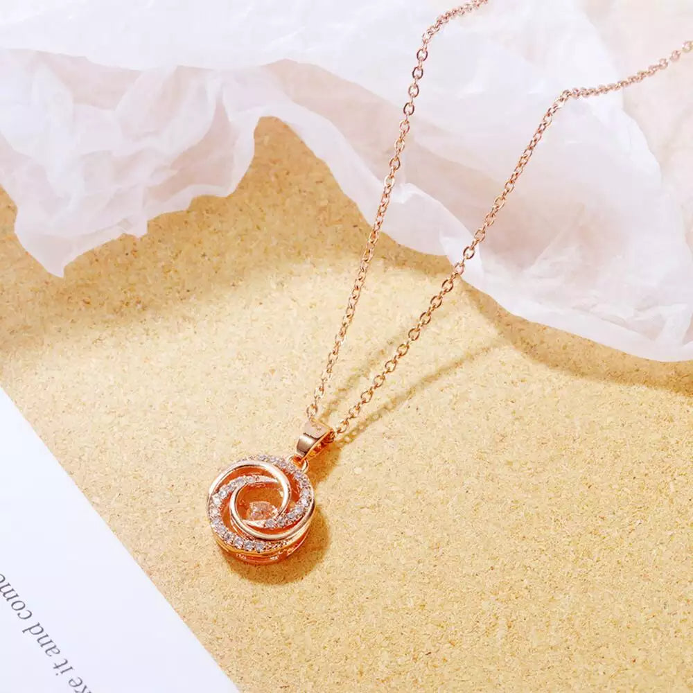 18k Gold Plated Cubic Zirconia Moving Diamond Necklace Pendant