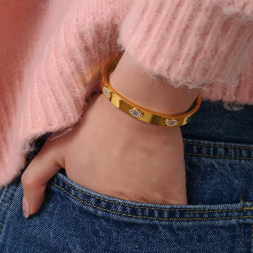 Evil Eye Crystal Zircon Cuff Bangles Bracelet For Women