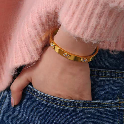 Evil Eye Crystal Zircon Cuff Bangles Bracelet For Women