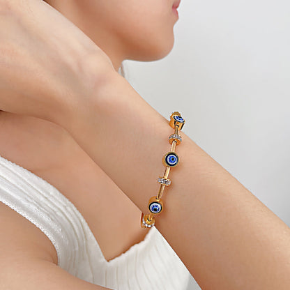 Evil Eyes Zircon Bangle Stainless Steel Cable Bracelet