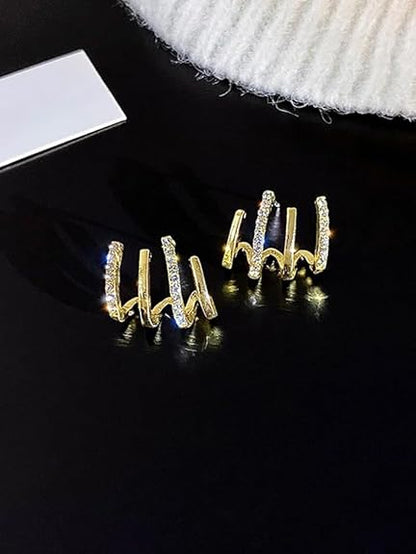 Gold-Tone Crystal Embellished Multi-Row Ear Cuff Earrings