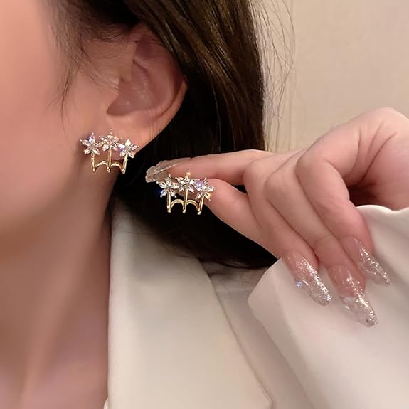 Triple Crystal Flower Stud Earrings