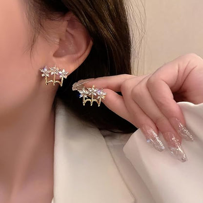 Triple Crystal Flower Stud Earrings