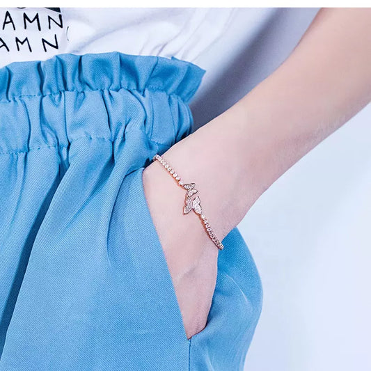 Butterfly Charm Adjustable Diamond Cubic Zirconia Tennis Bracelet