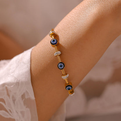 Evil Eyes Zircon Bangle Stainless Steel Cable Bracelet