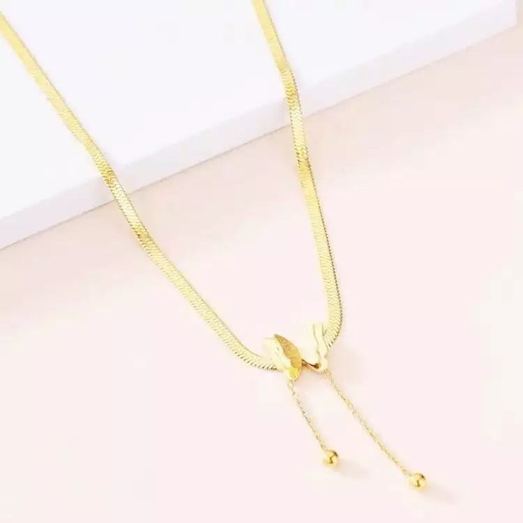 Butterfly Charm Herringbone Chain Choker Necklace