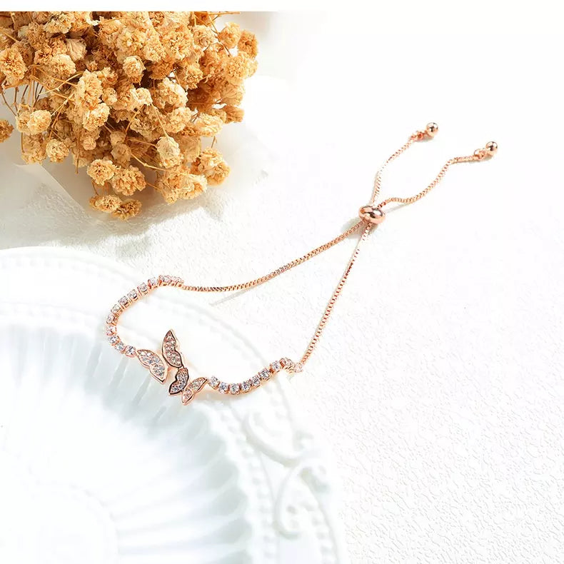 Butterfly Charm Adjustable Diamond Cubic Zirconia Tennis Bracelet
