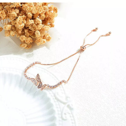Butterfly Charm Adjustable Diamond Cubic Zirconia Tennis Bracelet