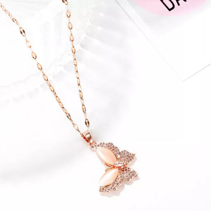 18k Gold Plated Non Tarnish Zircon Diamond Opal Butterfly necklace pendant