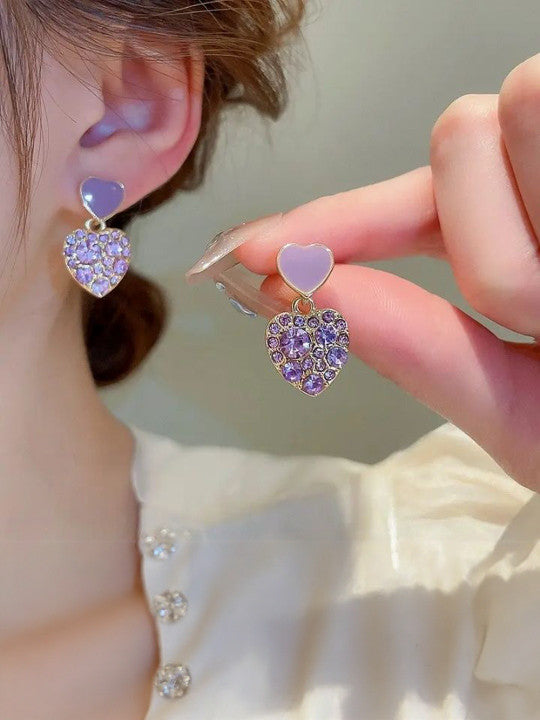Ethonica Purple Crystal Heart Drop Earrings