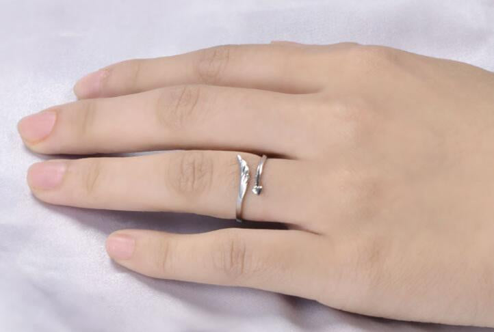 Silver Plated Custom Wing Leaf Open Ring