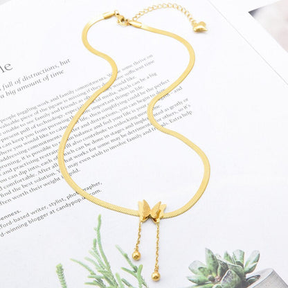 Butterfly Charm Herringbone Chain Choker Necklace