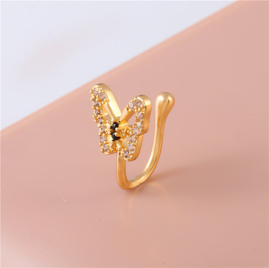 Ethonica Butterfly Shape Gold-plated Non Piercing Nose Ring