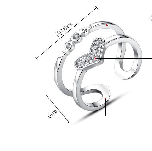 silver plated Heart shape ring for women