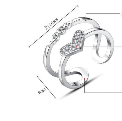 silver plated Heart shape ring for women