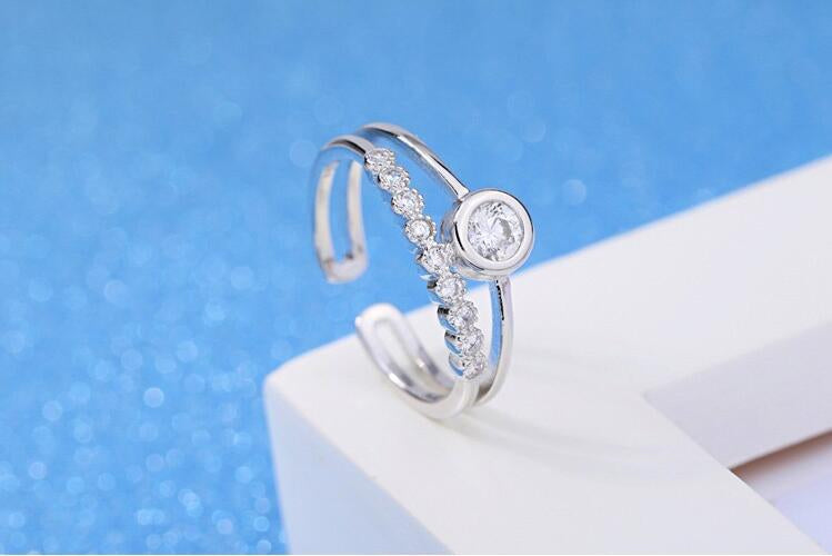 Fashion Rings Jewelry Women Silver Gold Plated Zircon Layered Ring Adjustable