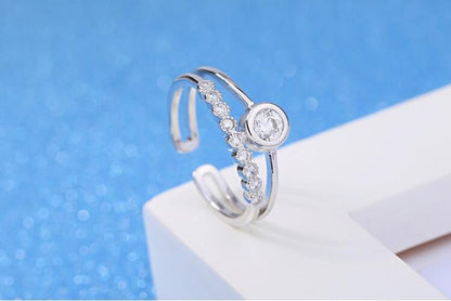 Fashion Rings Jewelry Women Silver Gold Plated Zircon Layered Ring Adjustable