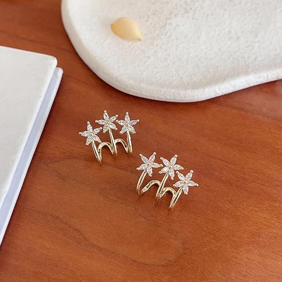 Triple Crystal Flower Stud Earrings