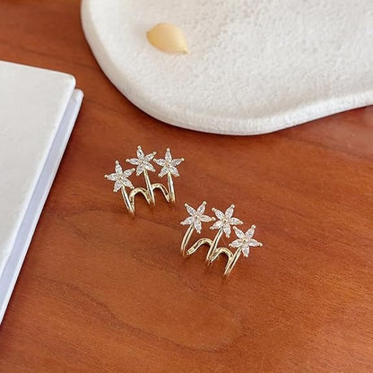 Triple Crystal Flower Stud Earrings