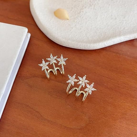 Triple Crystal Flower Stud Earrings