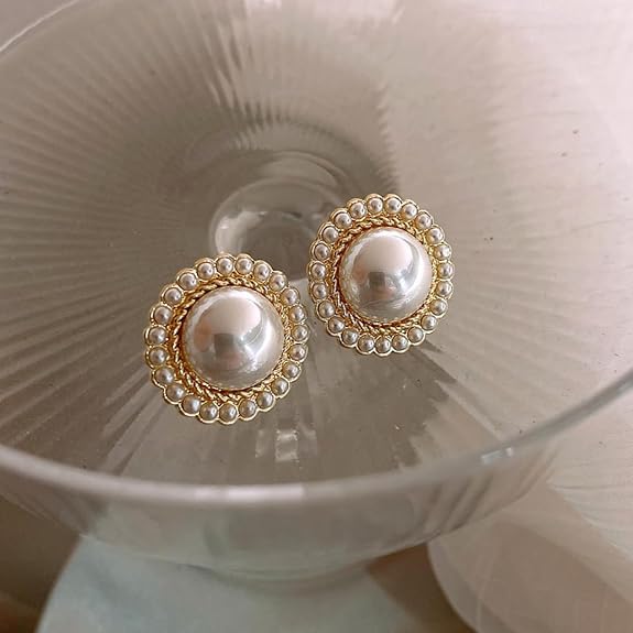Ethonica White Faux Pearl with Gold-Tone Border