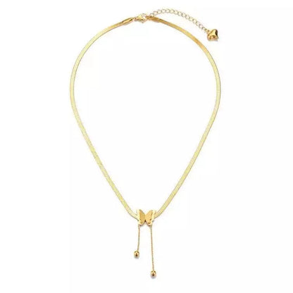 Butterfly Charm Herringbone Chain Choker Necklace