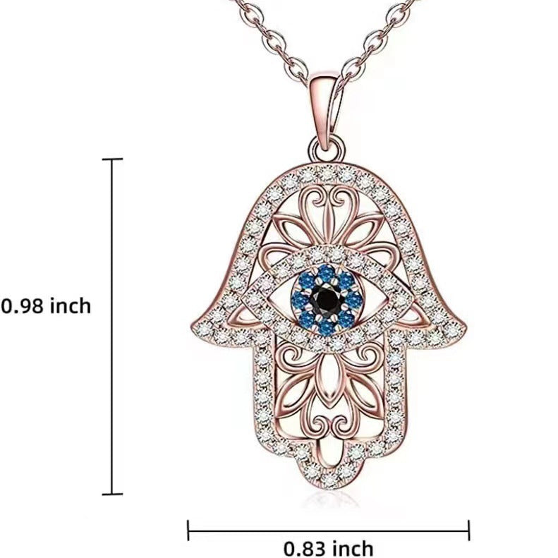 Hamsa Hand Evil Eye Zircon Pendant Necklace