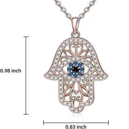 Hamsa Hand Evil Eye Zircon Pendant Necklace
