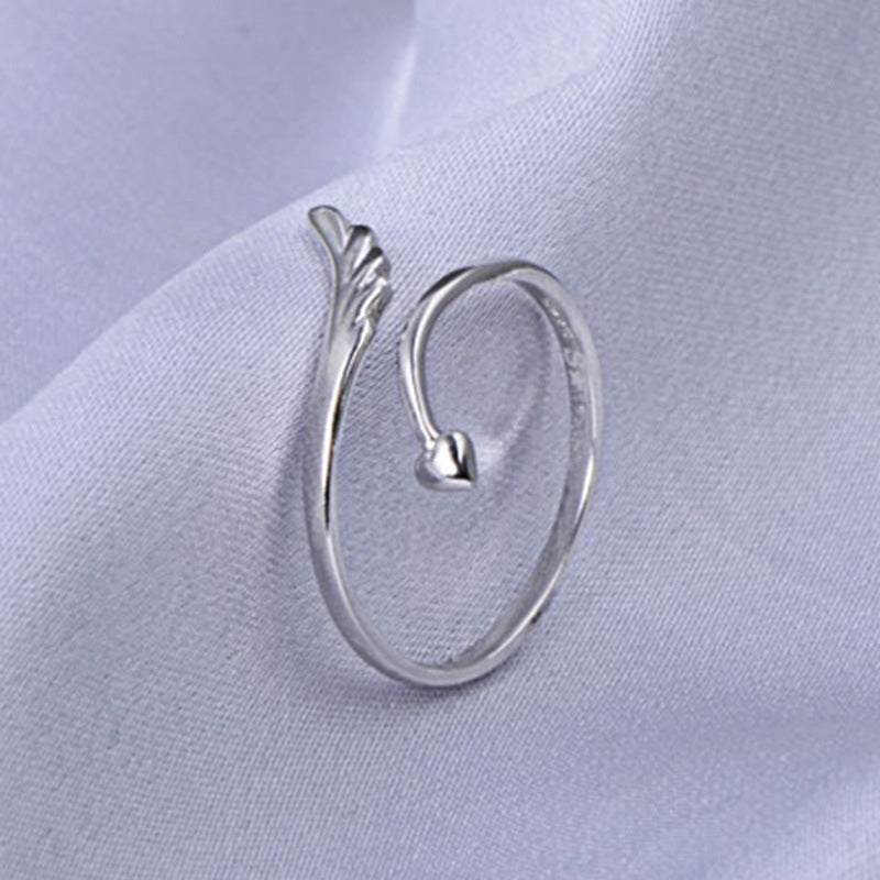 Silver Plated Custom Wing Leaf Open Ring