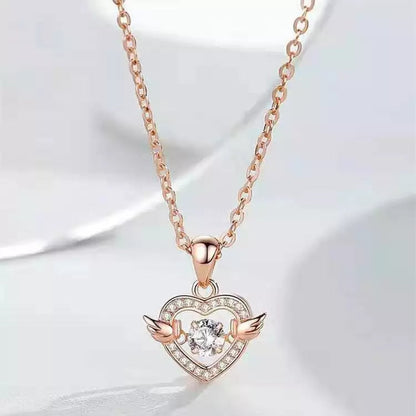 Moving Diamond Zircon Angel Wings Heart Pendant
