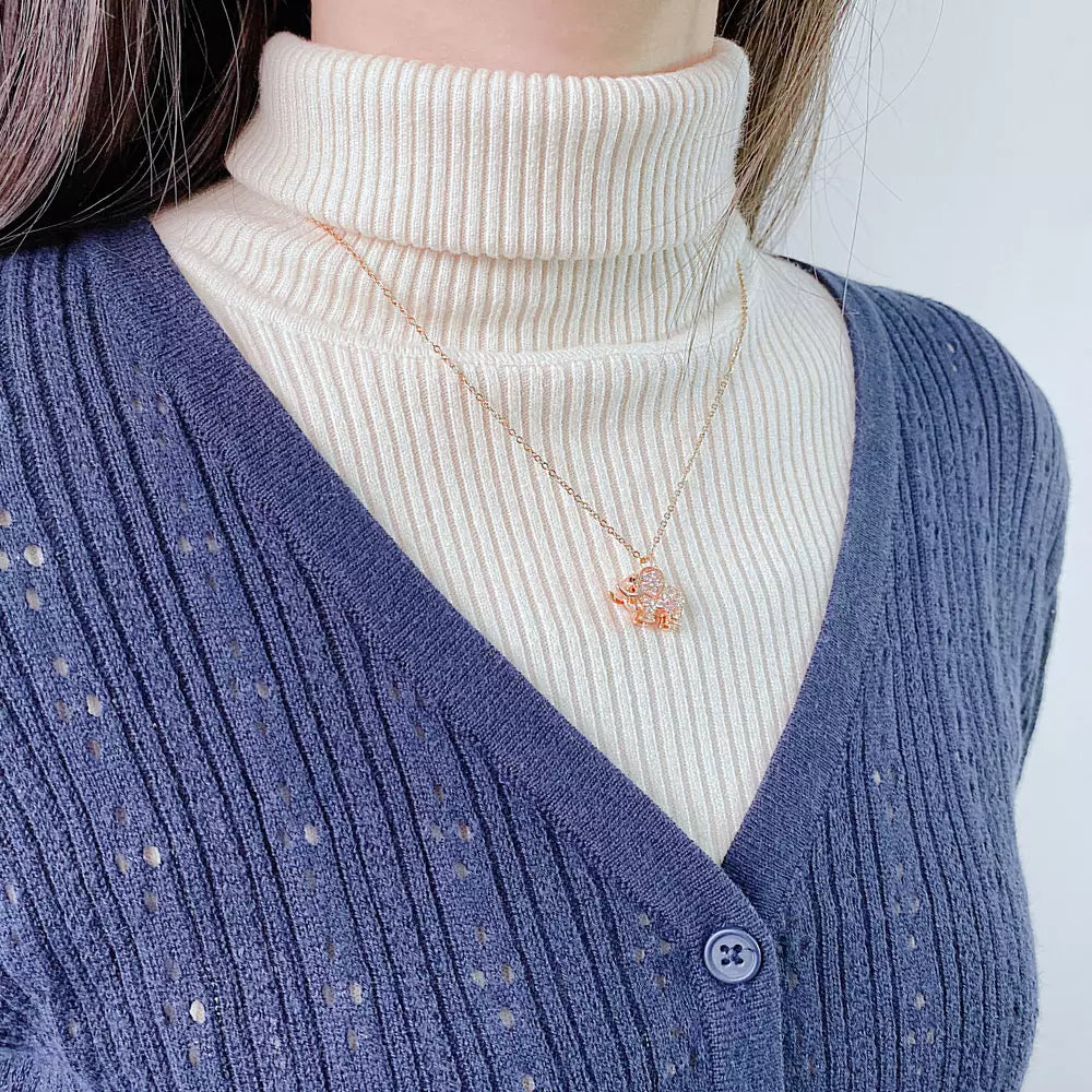 Diamond Bling Stainless Steel Zircon Cute Elephant Pendant Necklace