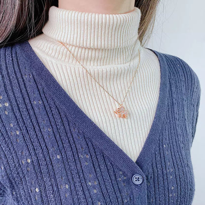 Diamond Bling Stainless Steel Zircon Cute Elephant Pendant Necklace