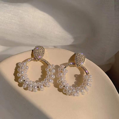 Rhinestone Pearl Hoop Earrings