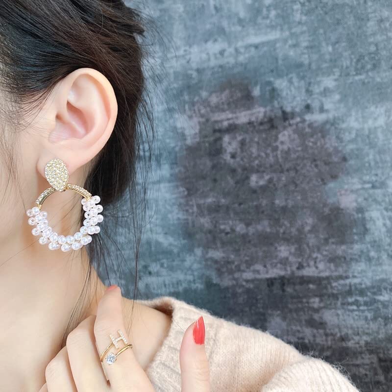 Rhinestone Pearl Hoop Earrings