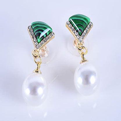 Micro-Inlaid Malachite Fan-Shaped Pearl Retro Earrings