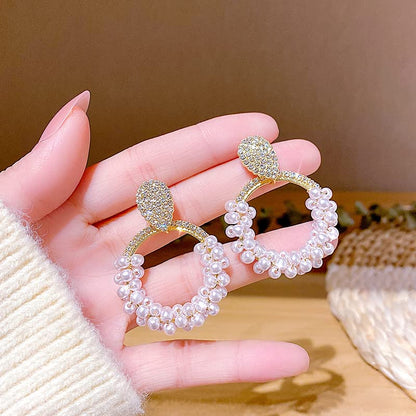 Rhinestone Pearl Hoop Earrings