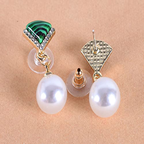 Micro-Inlaid Malachite Fan-Shaped Pearl Retro Earrings