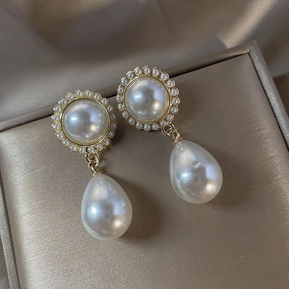 White Teardrop Dangle with Round Stud Top